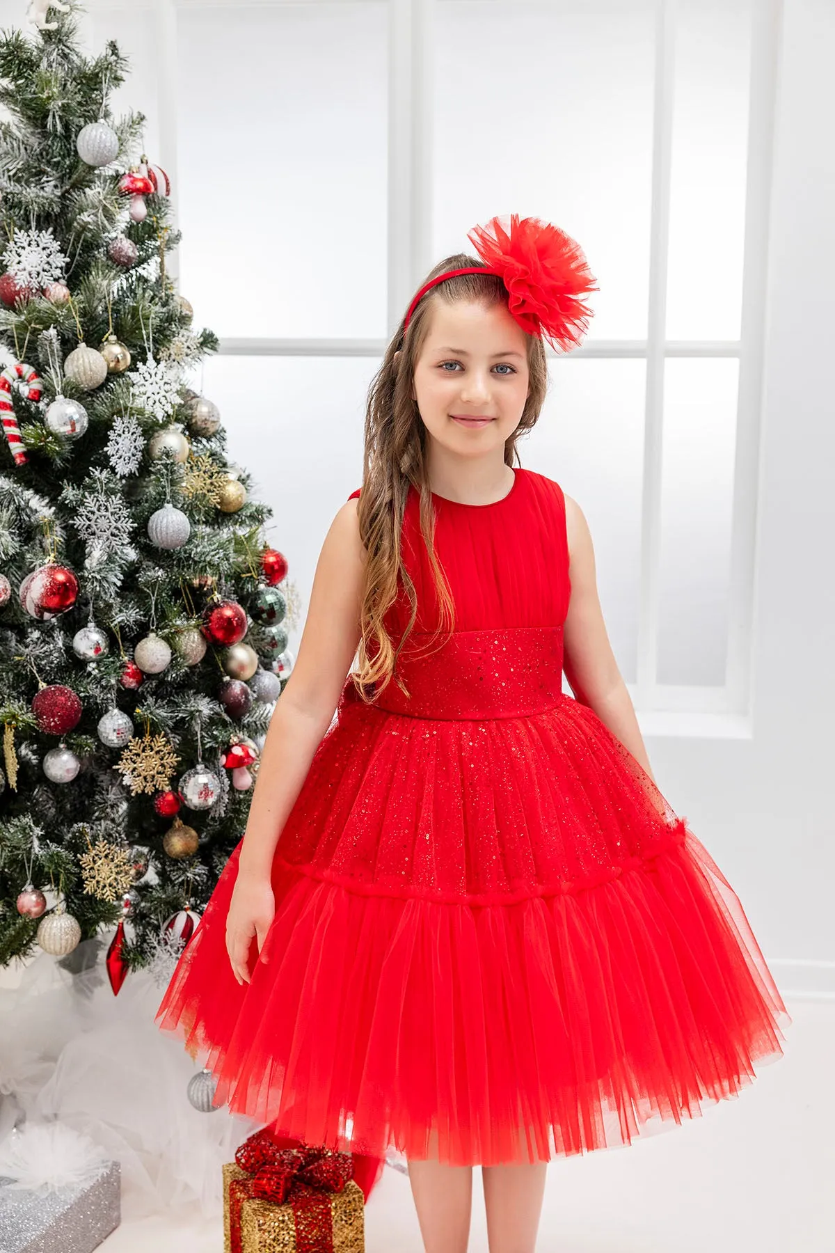 Girls Festive Red Sleeveless Tutu Dress