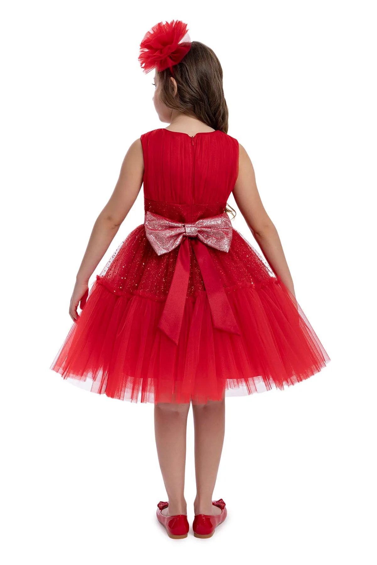 Girls Festive Red Sleeveless Tutu Dress