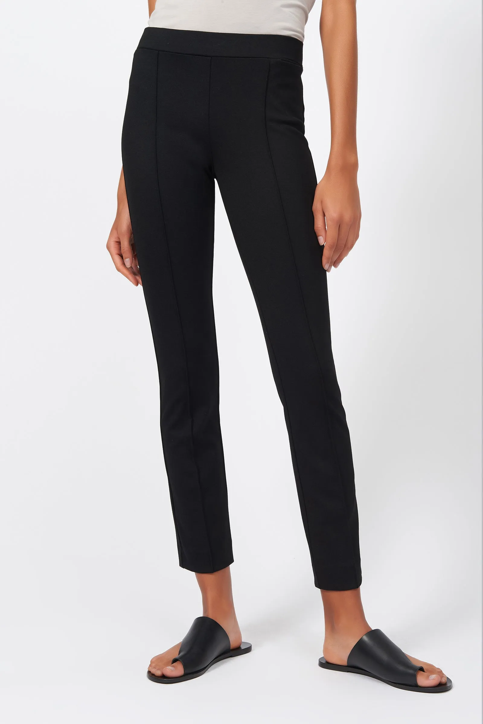 Pintuck Ponte Ankle Pant - Black